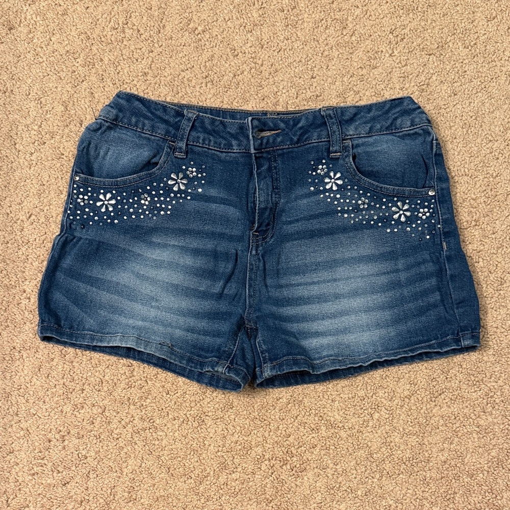 Justice Embellished Blue Denim Low-Waisted Shorts